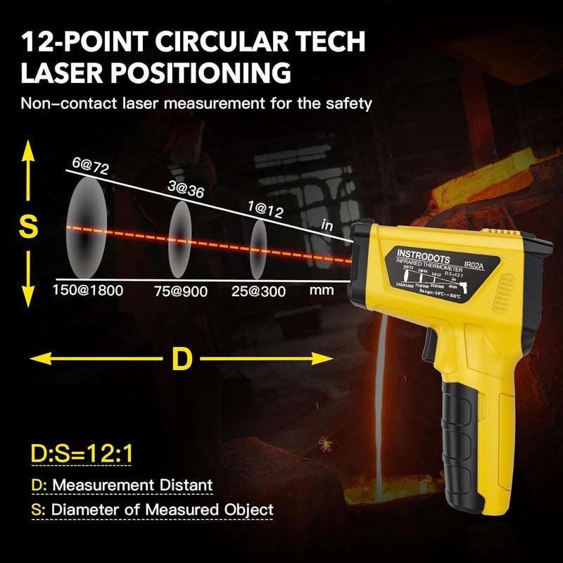 Instrodots Infrared Thermometer Gun - Digital Laser Thermometer emperature Gun with Adjustable Emissivity & Max Value, -58°F~1472°F Non-Contact Surface Thermometer for Cooking, Freezer, Pizza, HVAC - Image 3